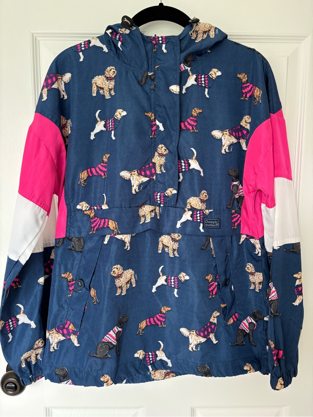 Kawaii Simply Southern Dog Print Windbreaker Jacket Small Navy Pink